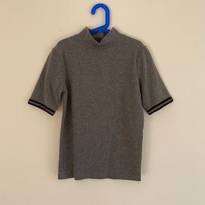 Zara mock neck short sleeve top with ribbon tape